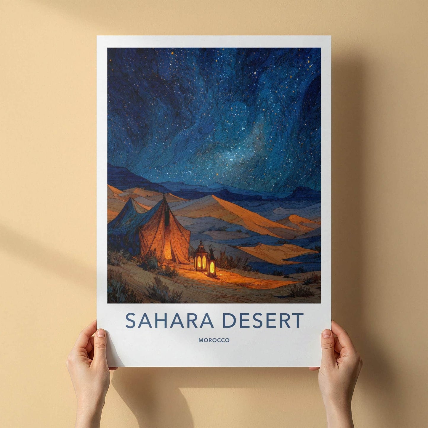 Sahara Desert Poster - Morocco Travel Art - Desert Starry Night Home Decor
