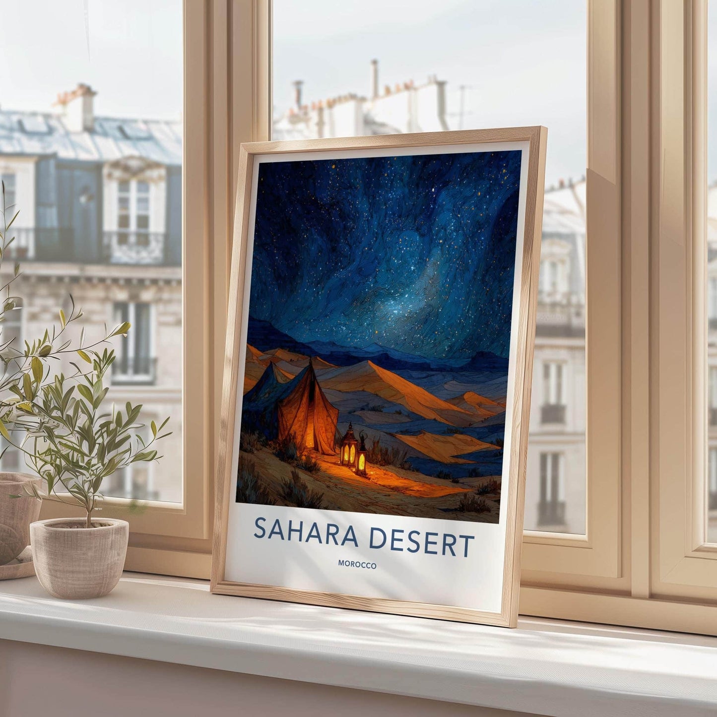 Sahara Desert Poster - Morocco Travel Art - Desert Starry Night Home Decor