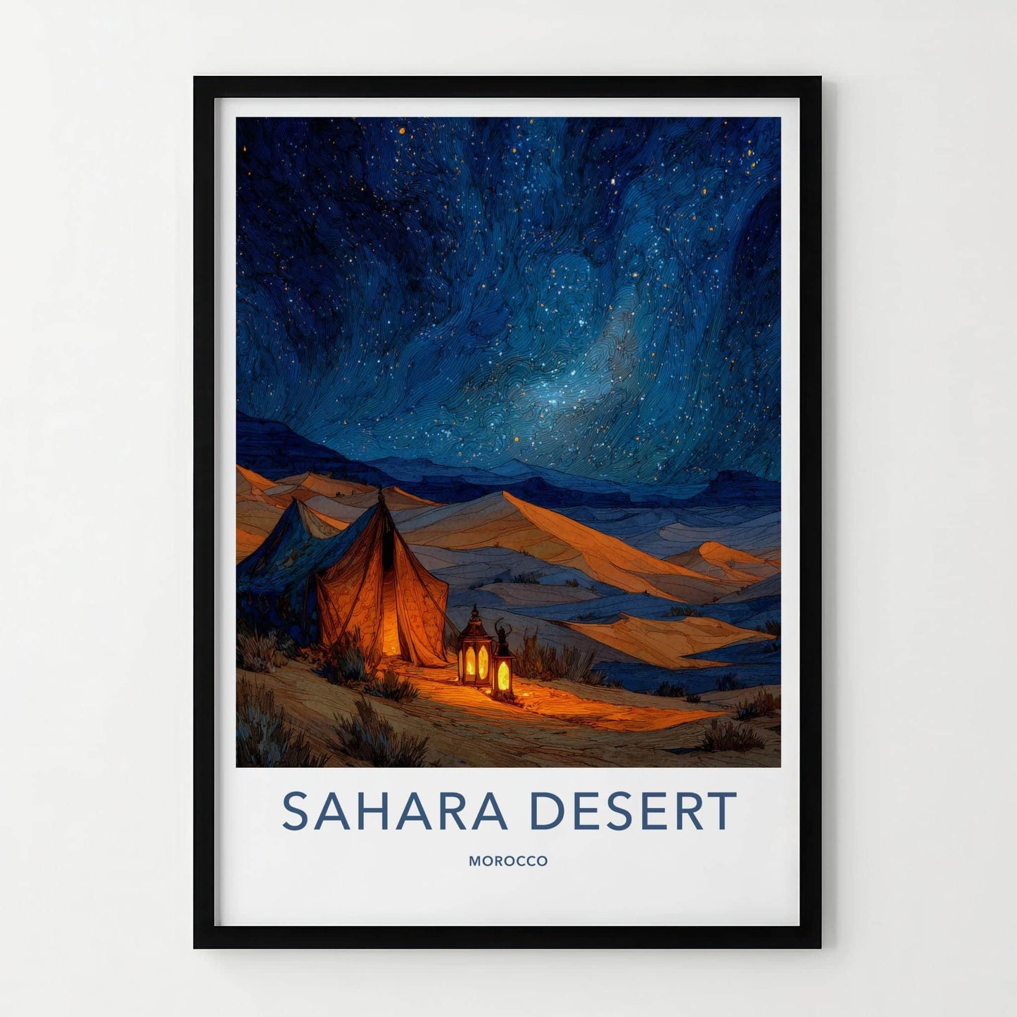 Sahara Desert Poster - Morocco Travel Art - Desert Starry Night Home Decor
