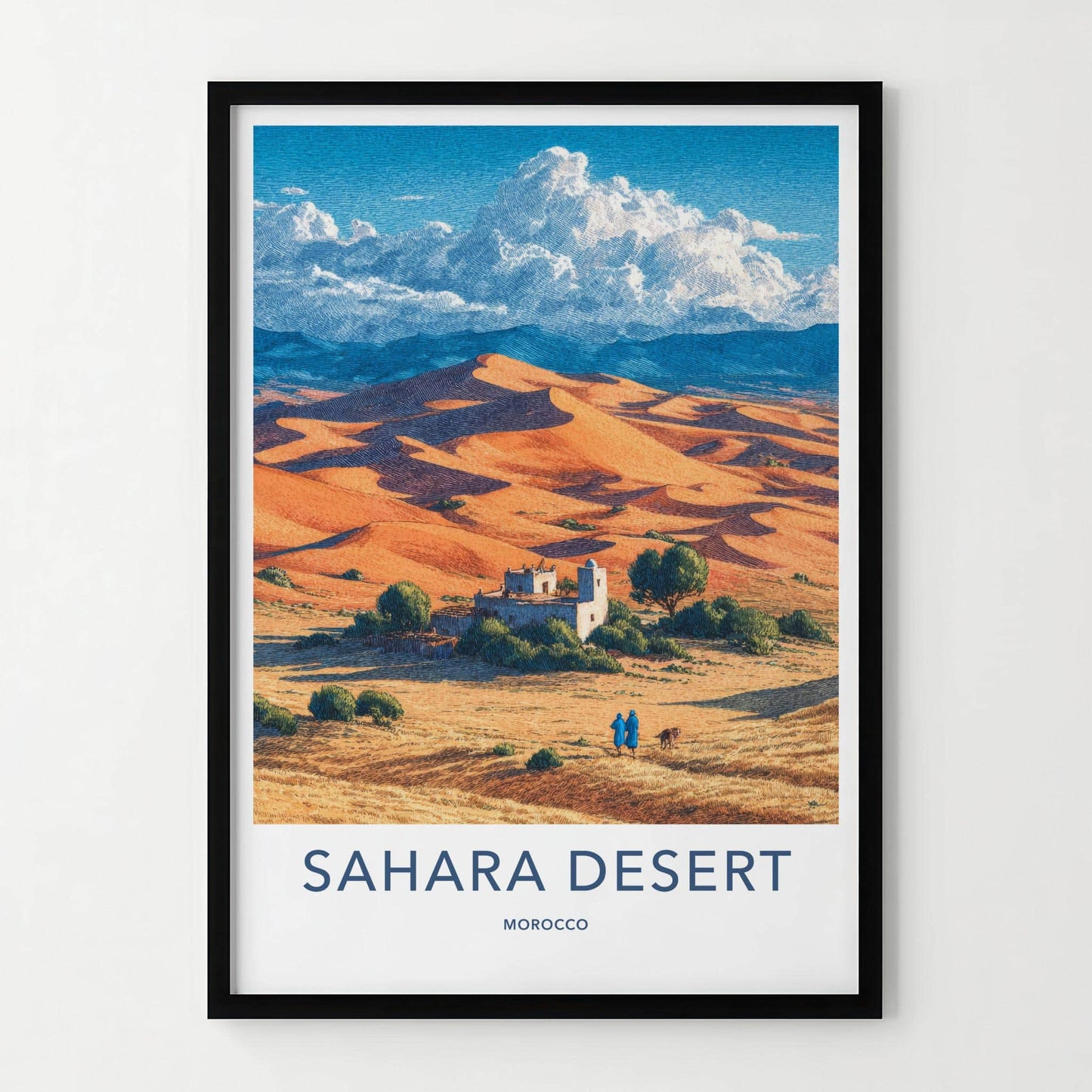 Sahara Desert Poster - Morocco Travel Art - Desert Village Scene Home Decor