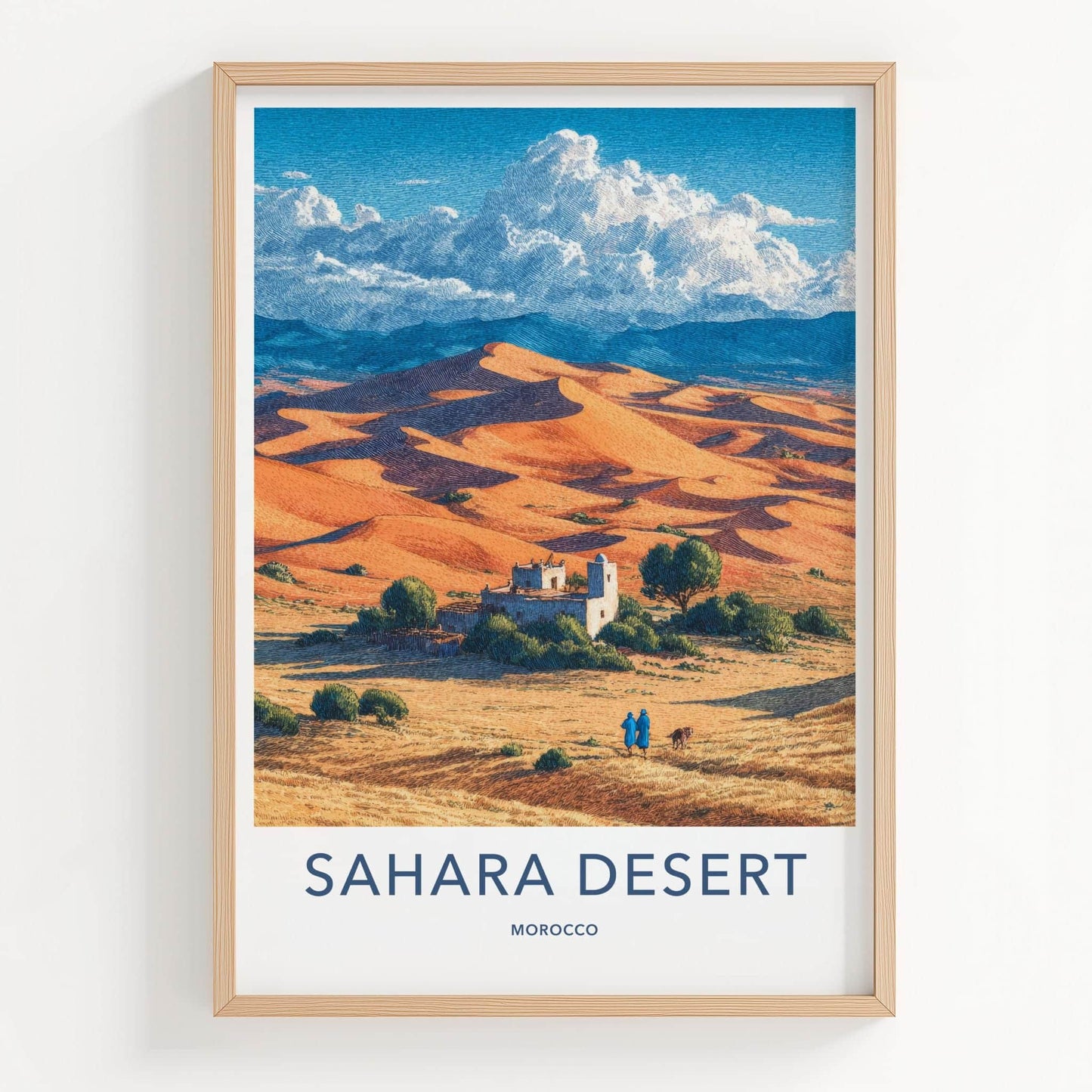 Sahara Desert Poster - Morocco Travel Art - Desert Village Scene Home Decor