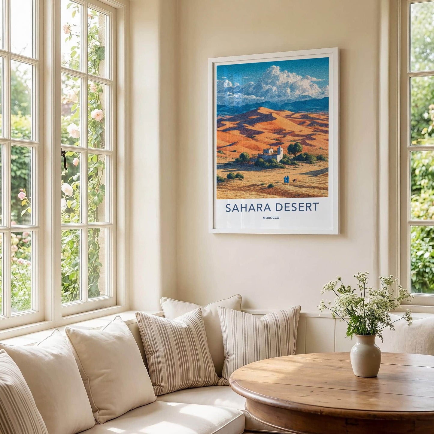 Sahara Desert Poster - Morocco Travel Art - Desert Village Scene Home Decor