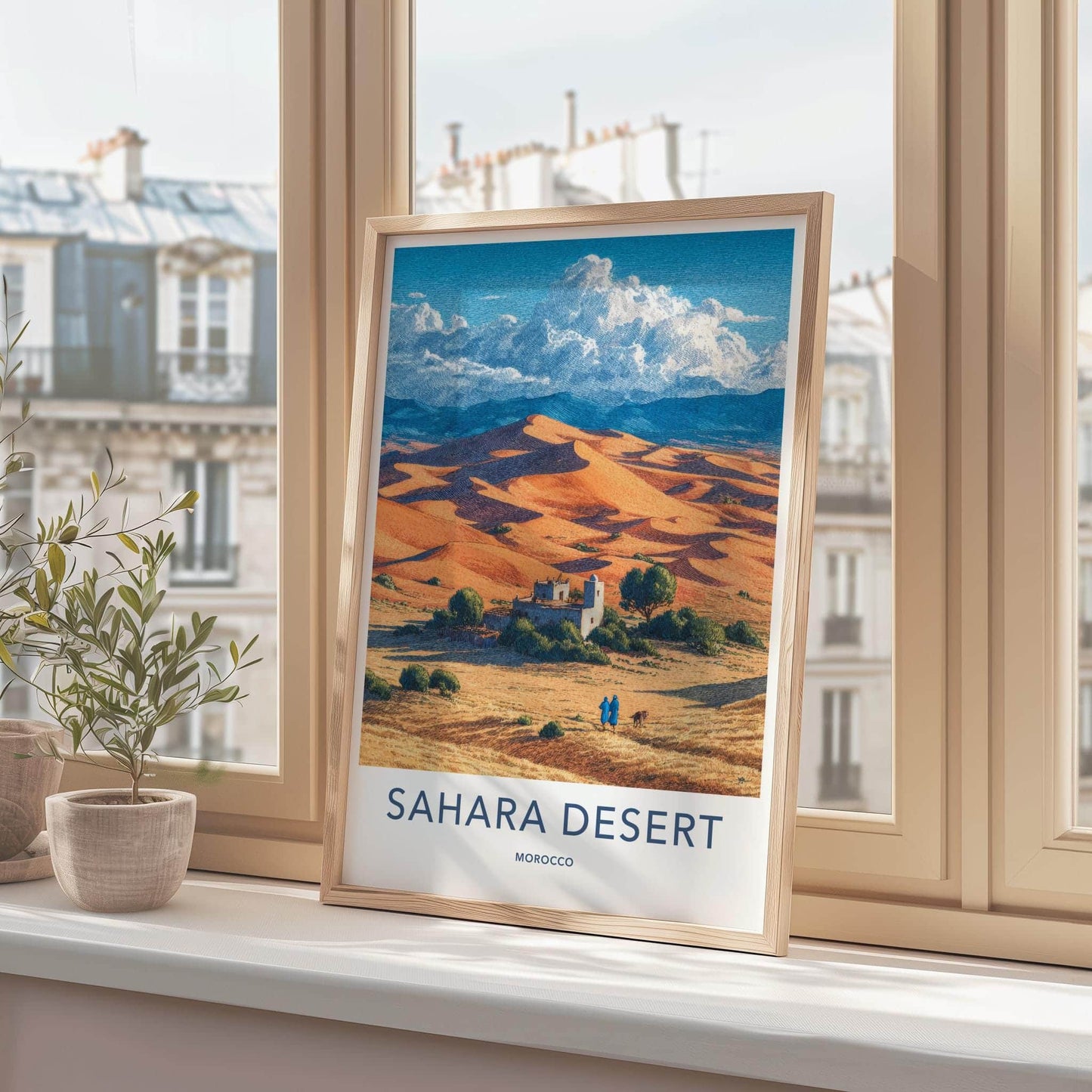 Sahara Desert Poster - Morocco Travel Art - Desert Village Scene Home Decor