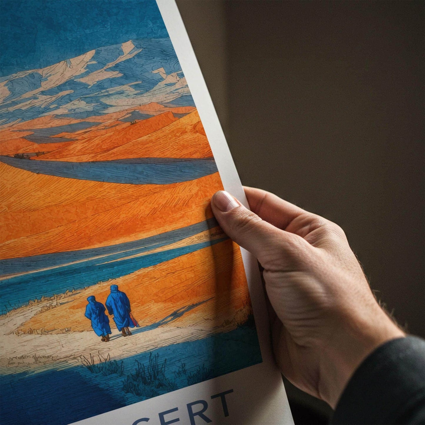 Sahara Desert Poster - Morocco Travel Art - Figures Desert Path Wall Decor