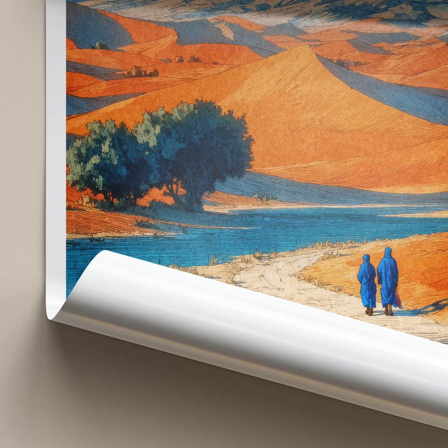 Sahara Desert Poster - Morocco Travel Art - Figures Desert Path Wall Decor