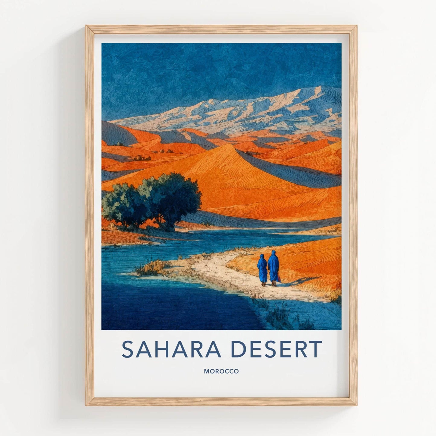 Sahara Desert Poster - Morocco Travel Art - Figures Desert Path Wall Decor