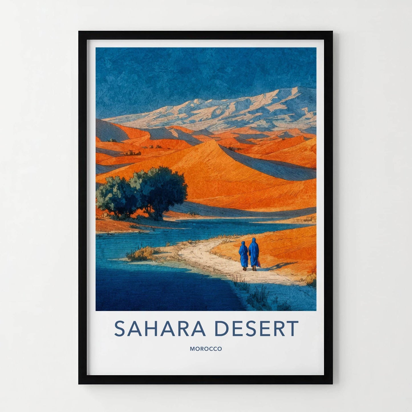 Sahara Desert Poster - Morocco Travel Art - Figures Desert Path Wall Decor