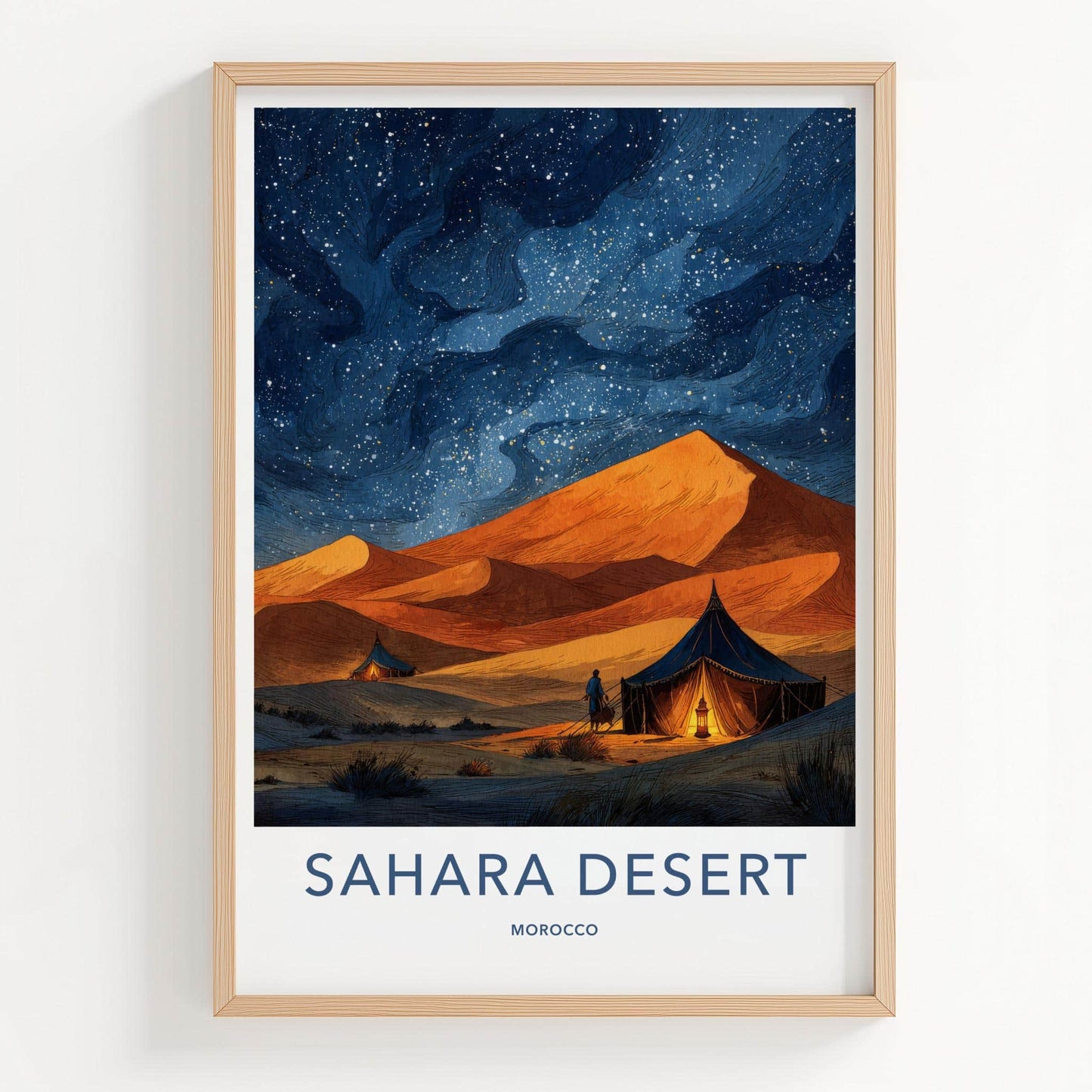 Sahara Desert Poster - Morocco Travel Art - Starry Desert Night Home Decor