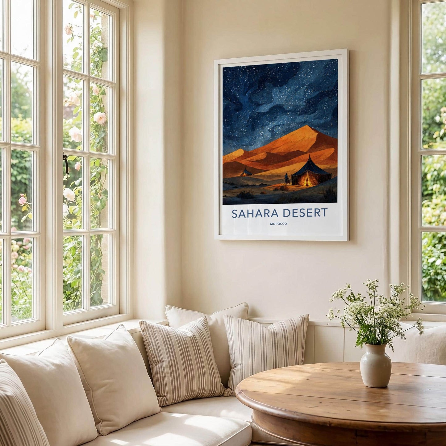 Sahara Desert Poster - Morocco Travel Art - Starry Desert Night Home Decor