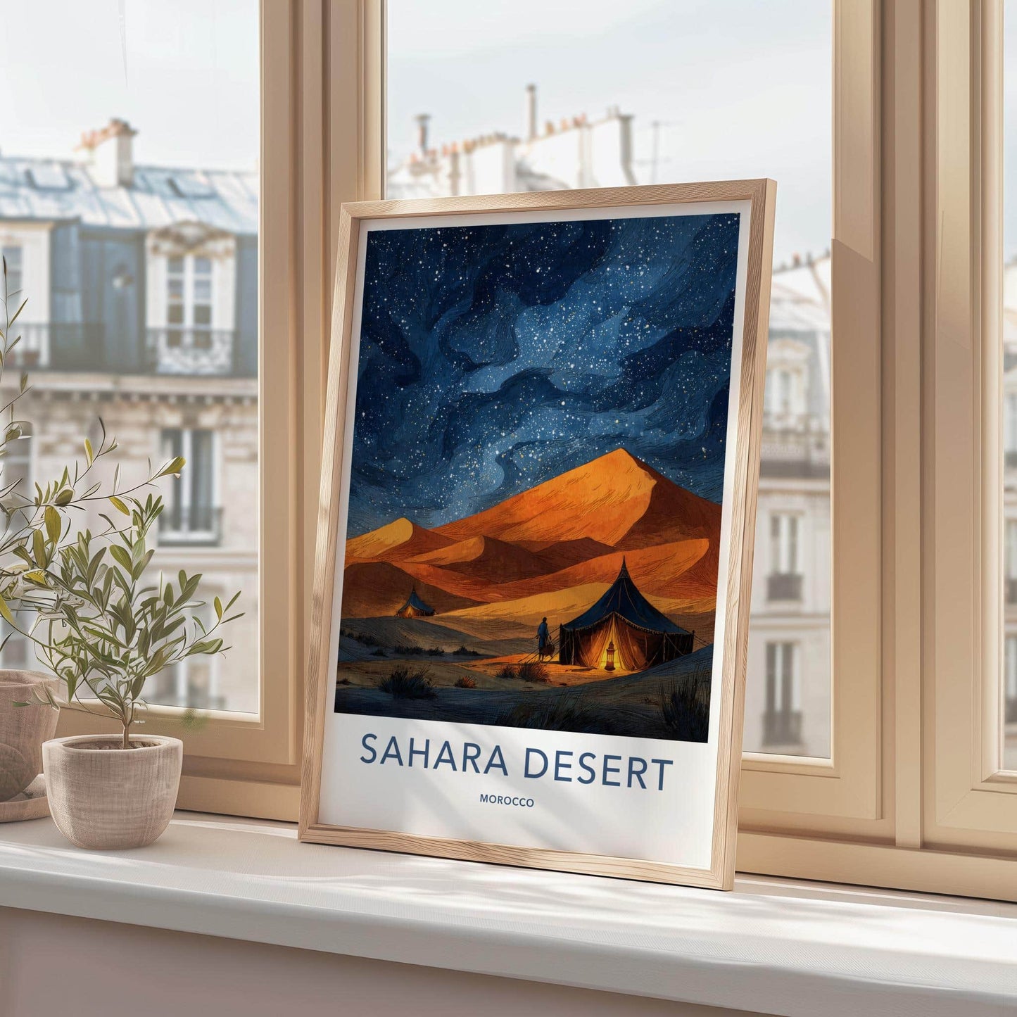 Sahara Desert Poster - Morocco Travel Art - Starry Desert Night Home Decor
