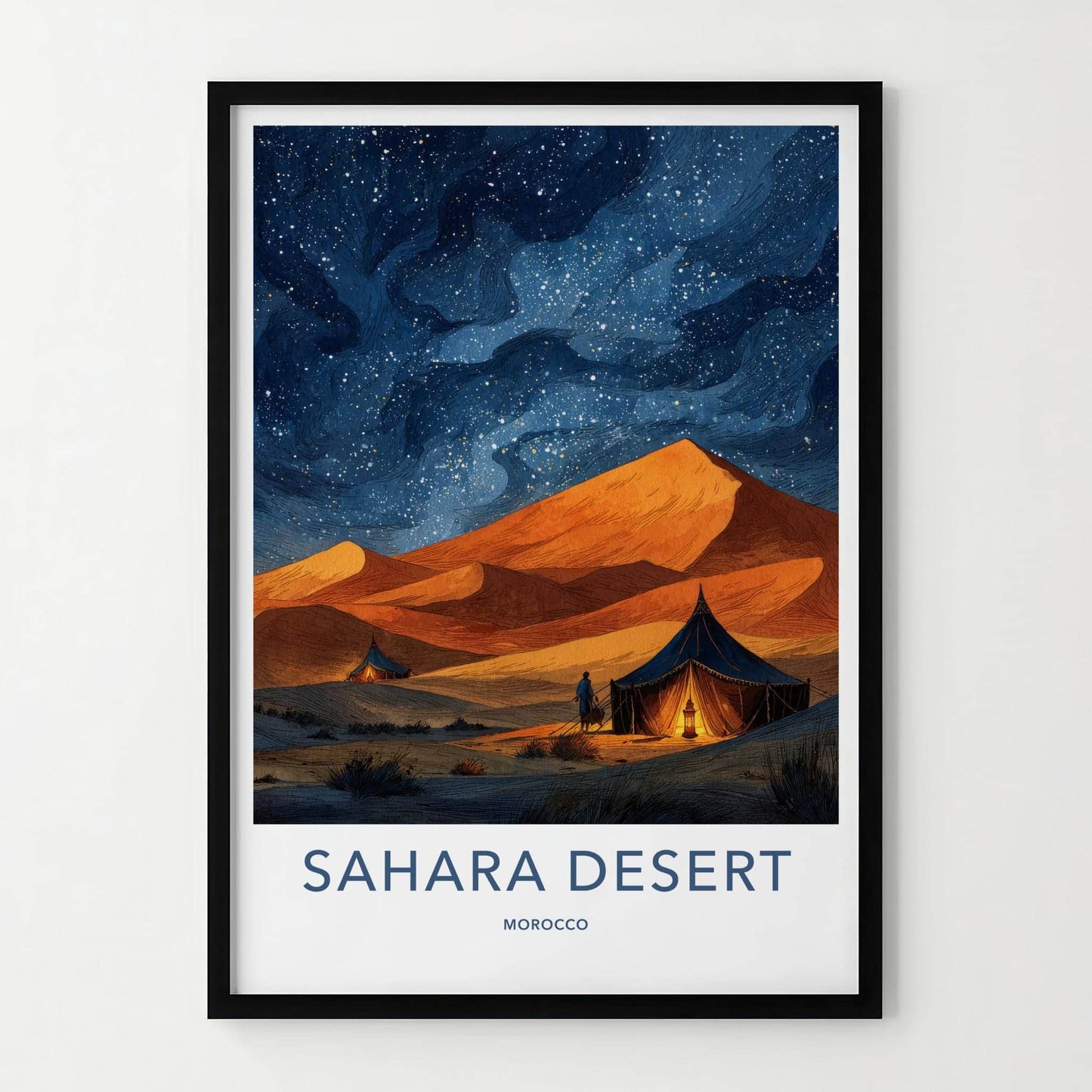 Sahara Desert Poster - Morocco Travel Art - Starry Desert Night Home Decor