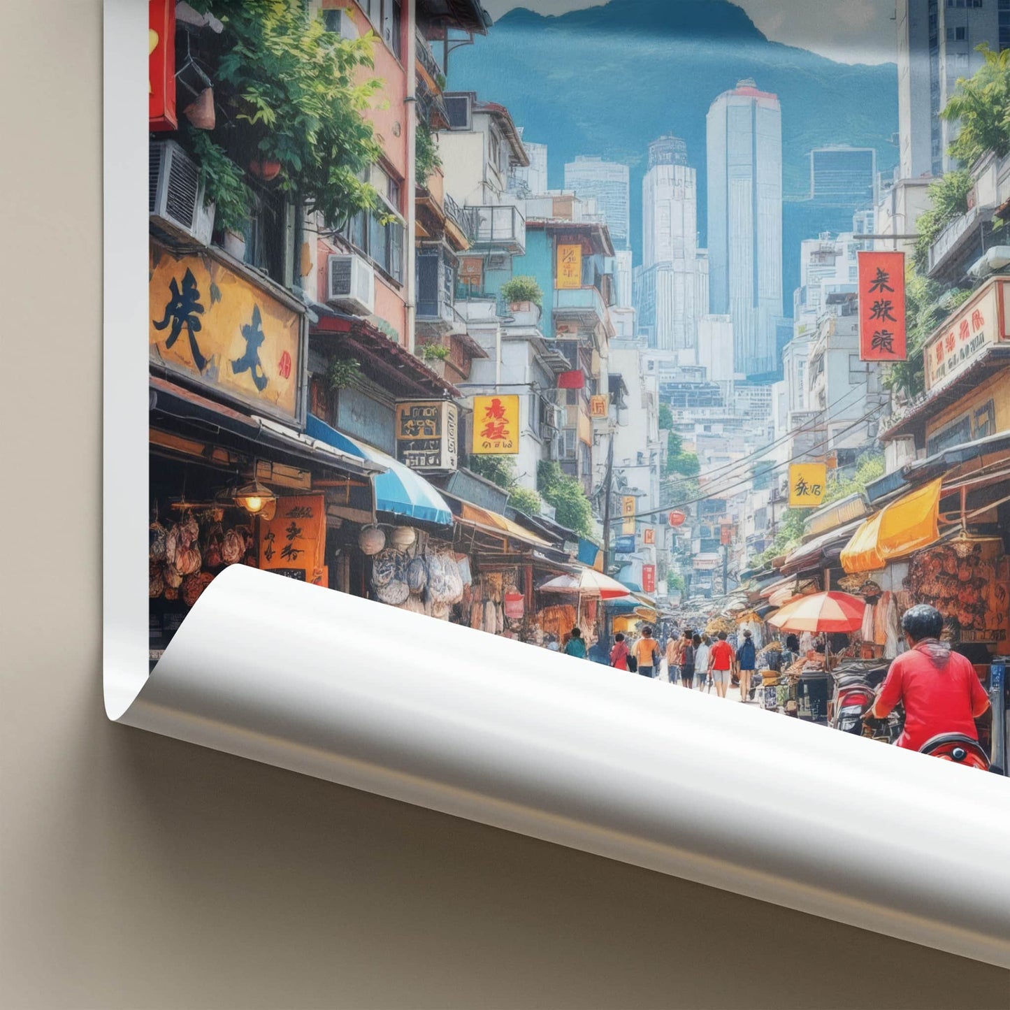 Sai Ying Pun Poster - Hong Kong Travel Art - Bustling Street Market Home Decor