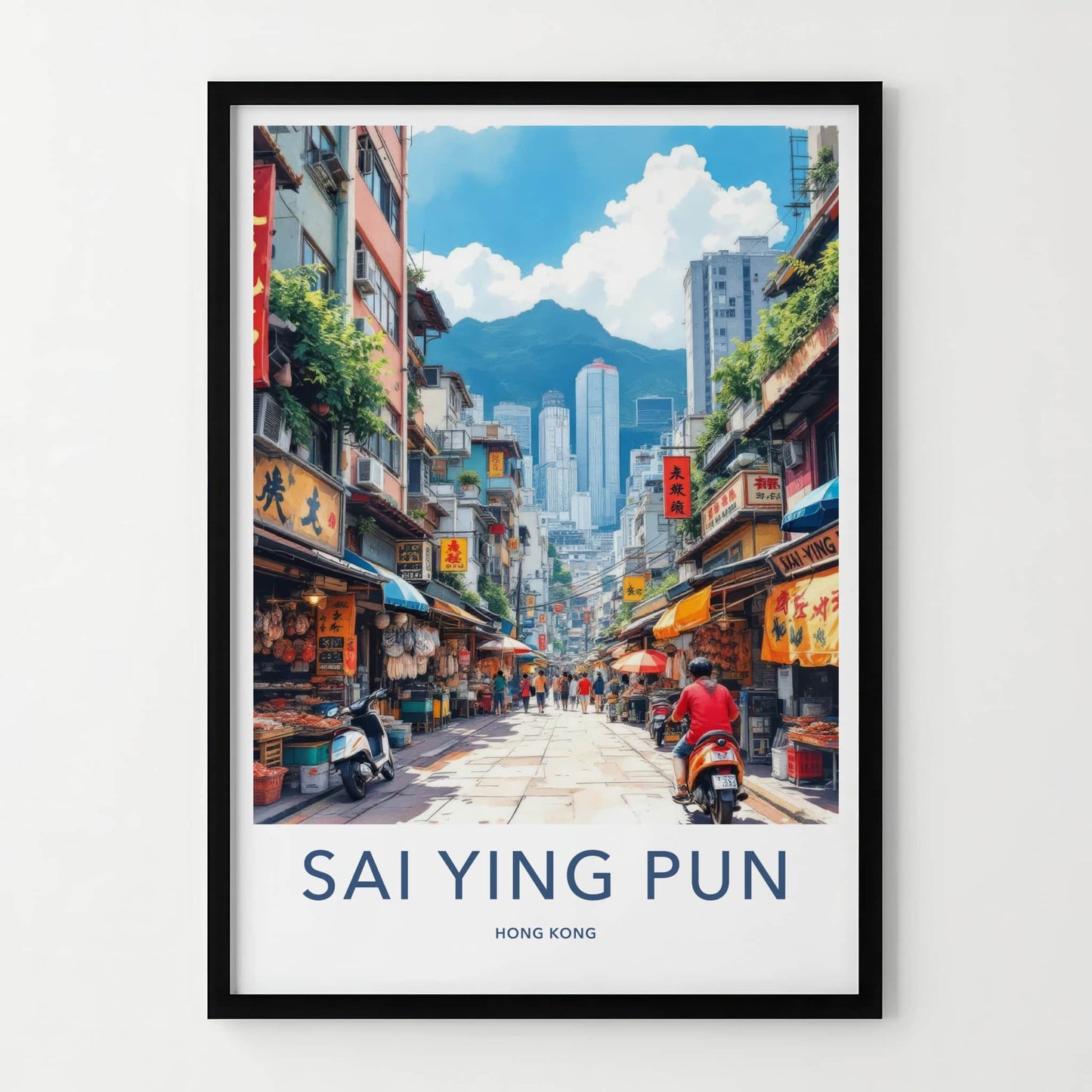 Sai Ying Pun Poster - Hong Kong Travel Art - Bustling Street Market Home Decor