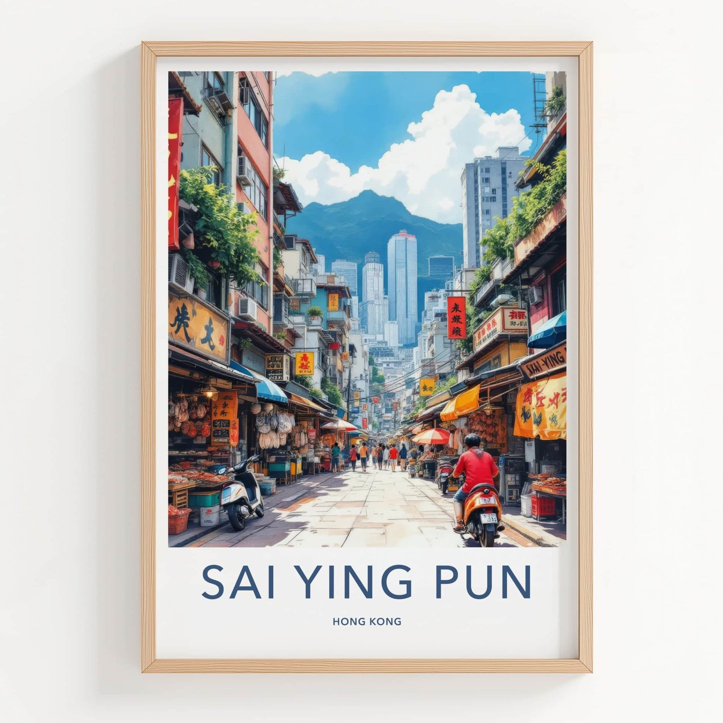 Sai Ying Pun Poster - Hong Kong Travel Art - Bustling Street Market Home Decor
