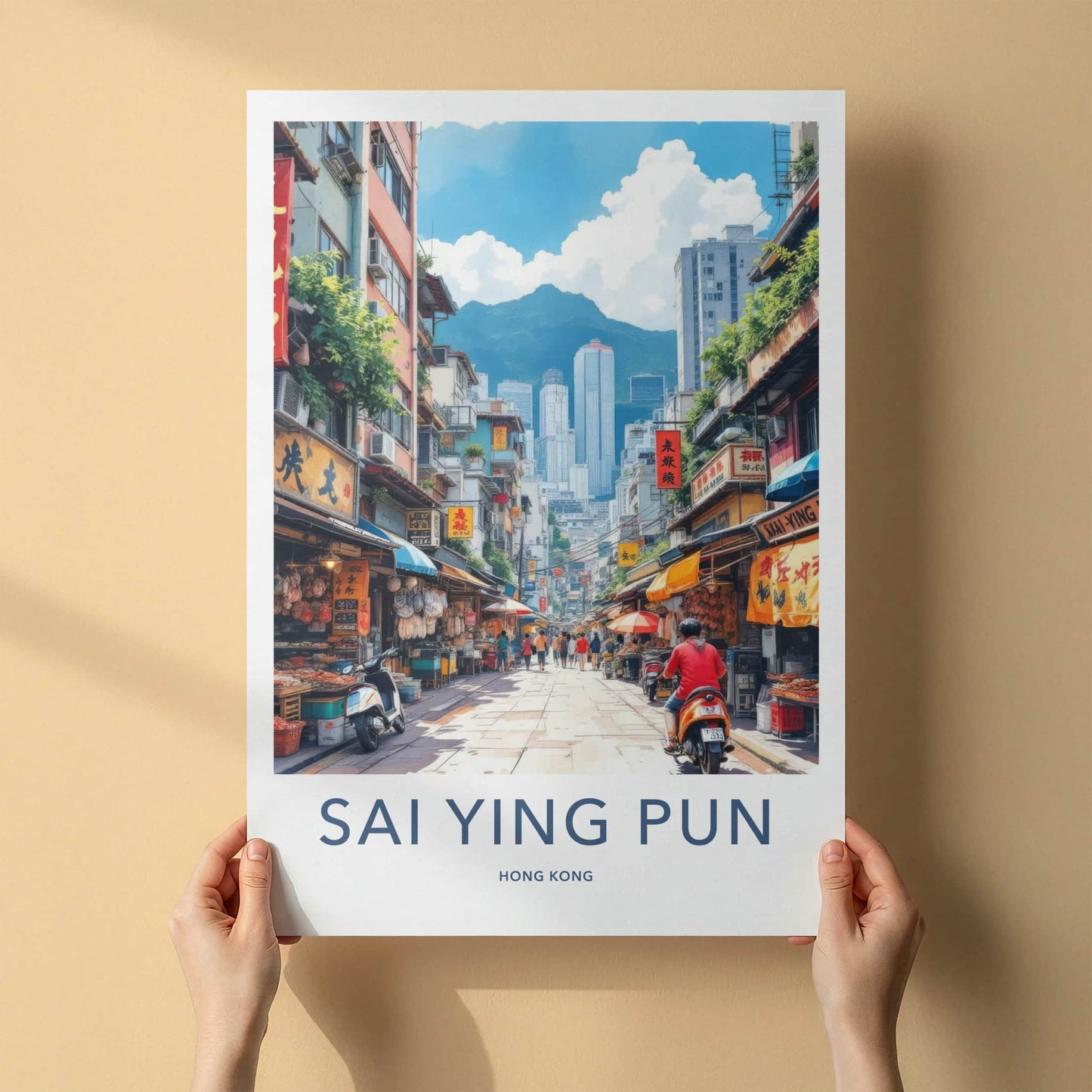 Sai Ying Pun Poster - Hong Kong Travel Art - Bustling Street Market Home Decor