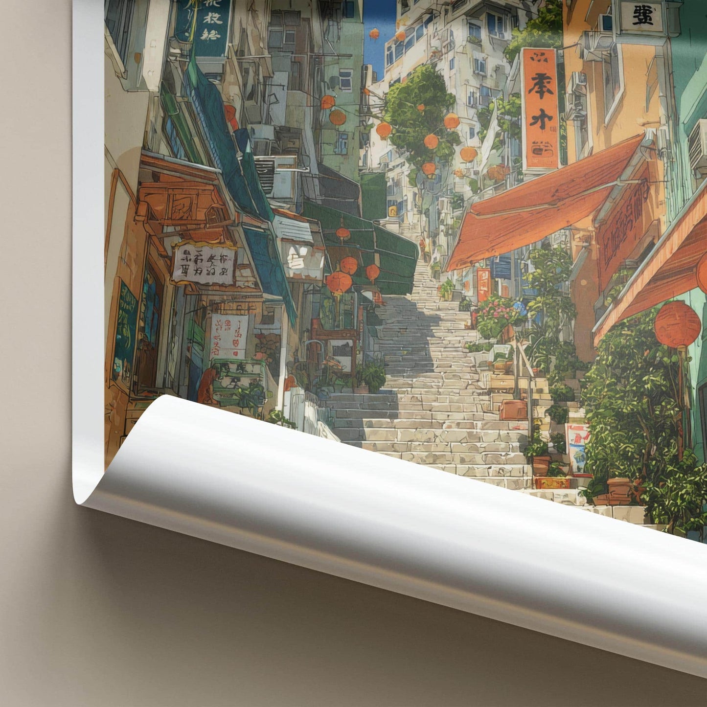 Sai Ying Pun Poster - Hong Kong Travel Art - Steep Street Staircase Home Decor