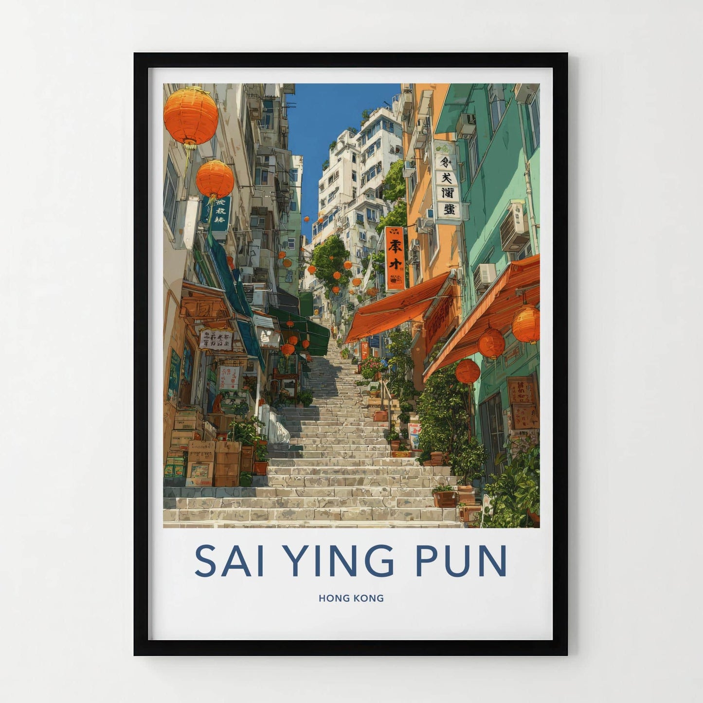 Sai Ying Pun Poster - Hong Kong Travel Art - Steep Street Staircase Home Decor