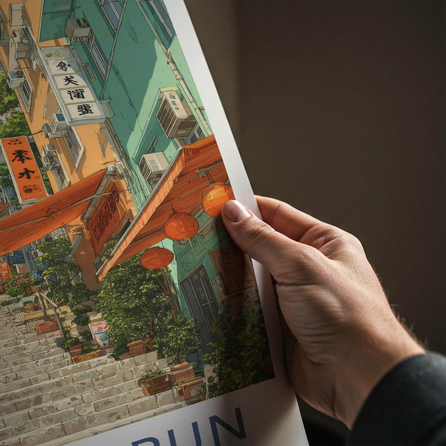 Sai Ying Pun Poster - Hong Kong Travel Art - Steep Street Staircase Home Decor