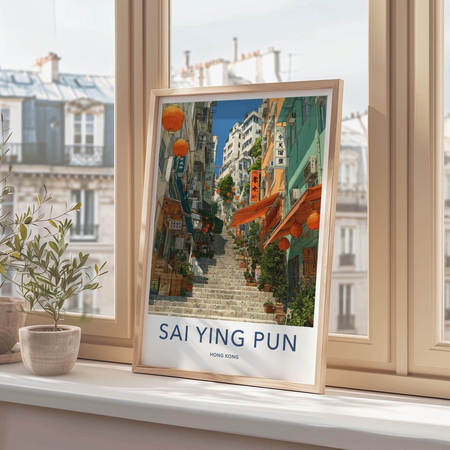 Sai Ying Pun Poster - Hong Kong Travel Art - Steep Street Staircase Home Decor