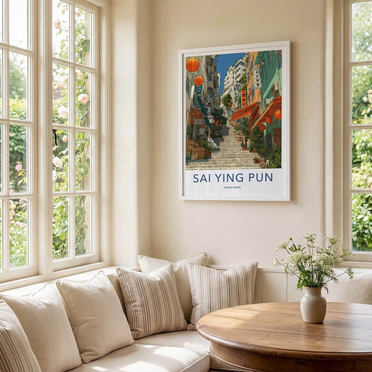 Sai Ying Pun Poster - Hong Kong Travel Art - Steep Street Staircase Home Decor
