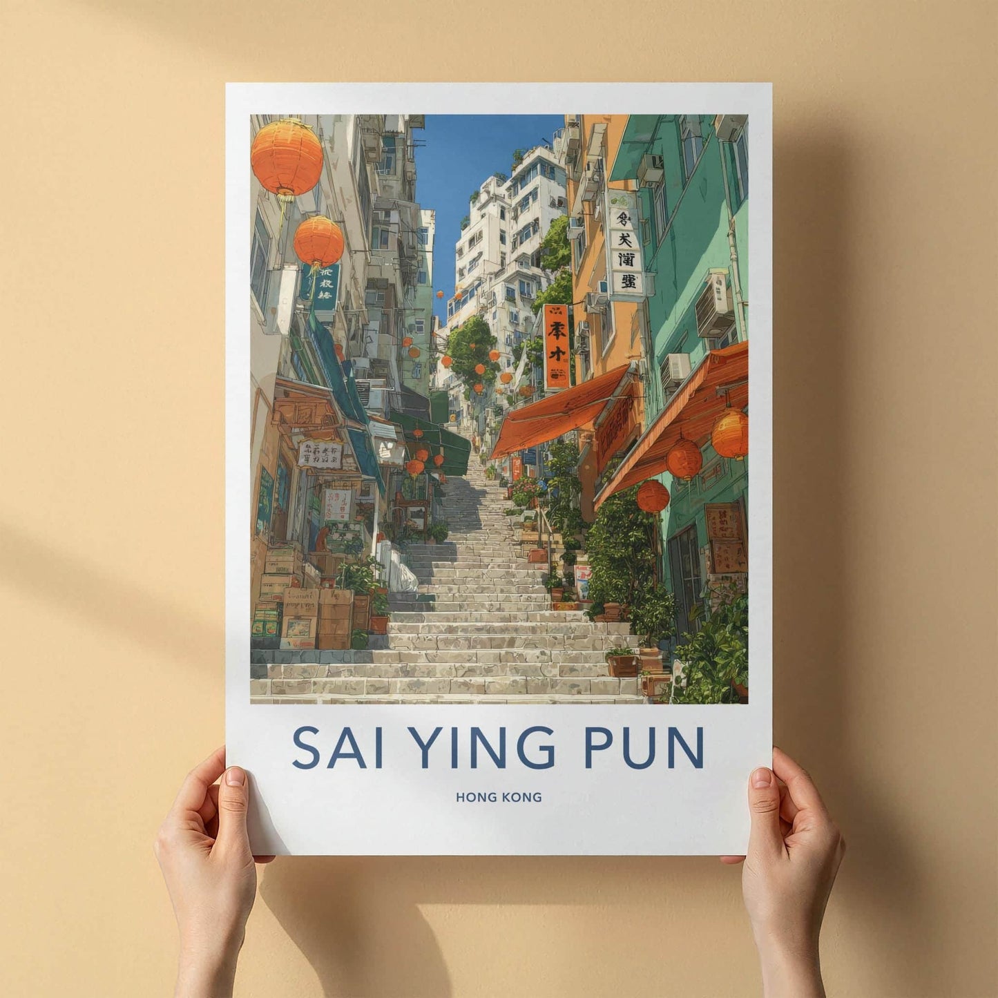 Sai Ying Pun Poster - Hong Kong Travel Art - Steep Street Staircase Home Decor