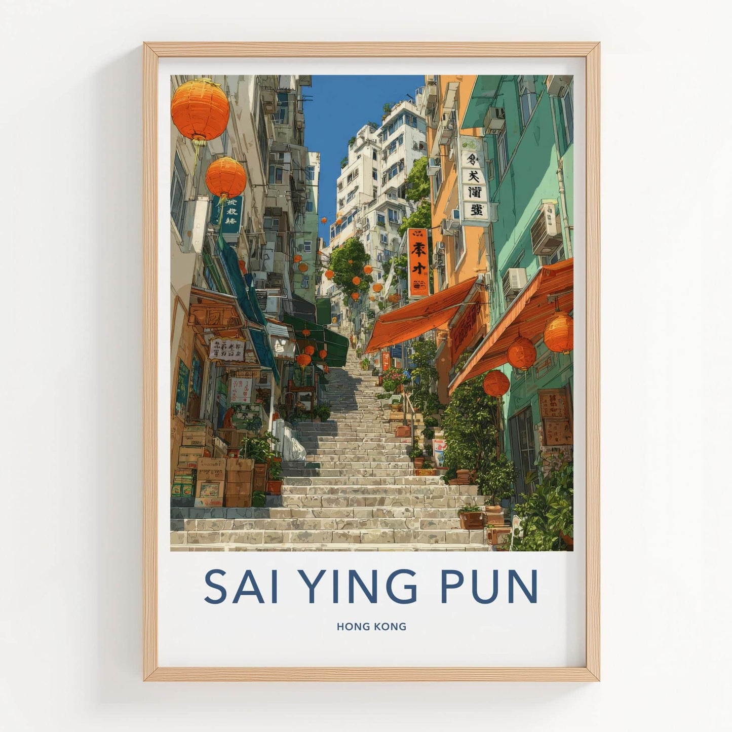Sai Ying Pun Poster - Hong Kong Travel Art - Steep Street Staircase Home Decor