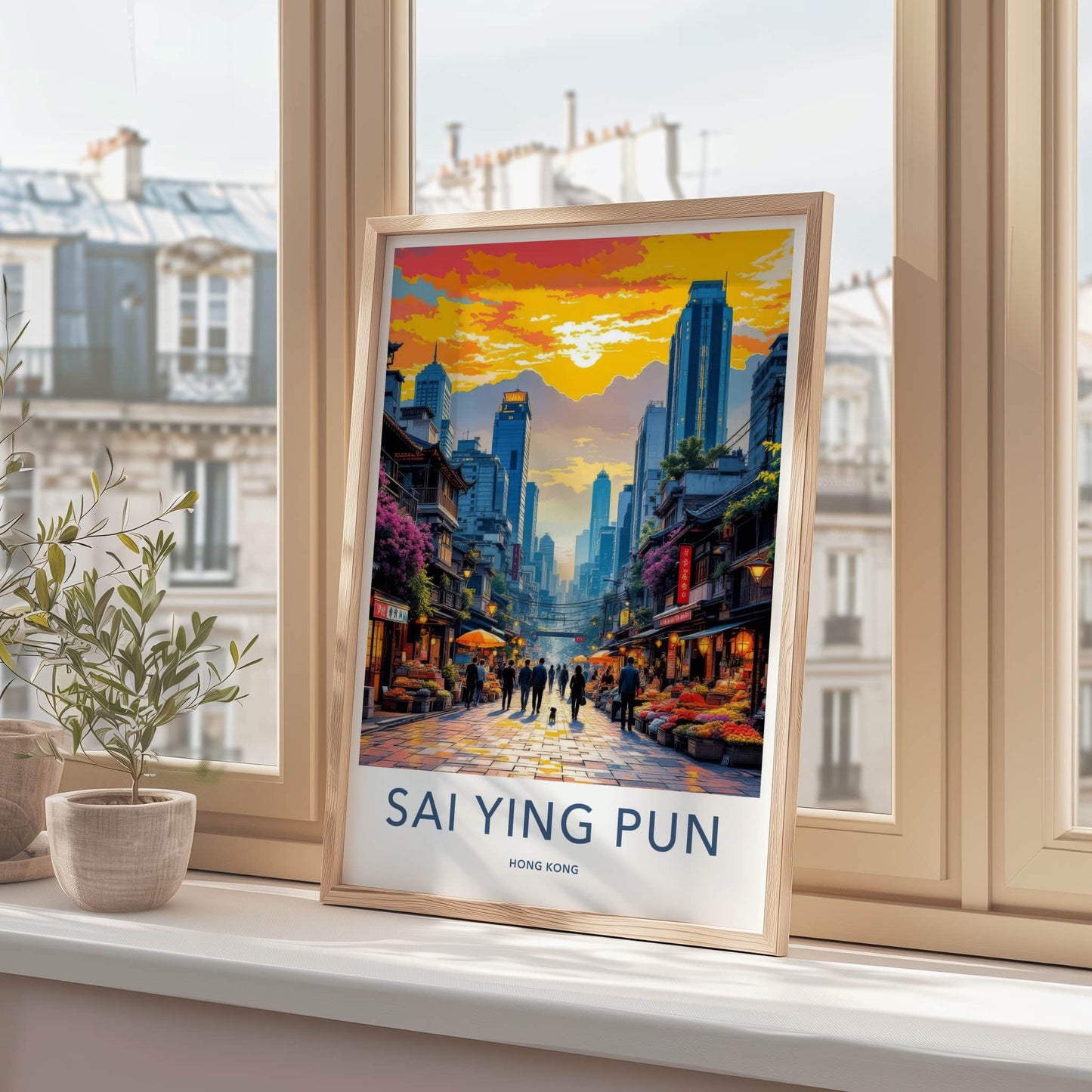 Sai Ying Pun Poster - Hong Kong Travel Art - Vibrant Market Asia Wall Decor