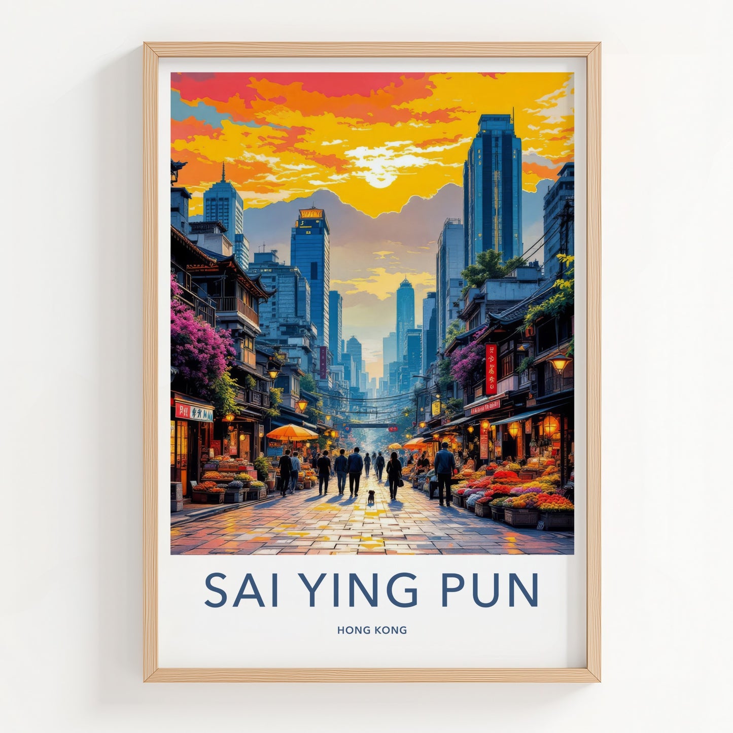 Sai Ying Pun Poster - Hong Kong Travel Art - Vibrant Market Asia Wall Decor