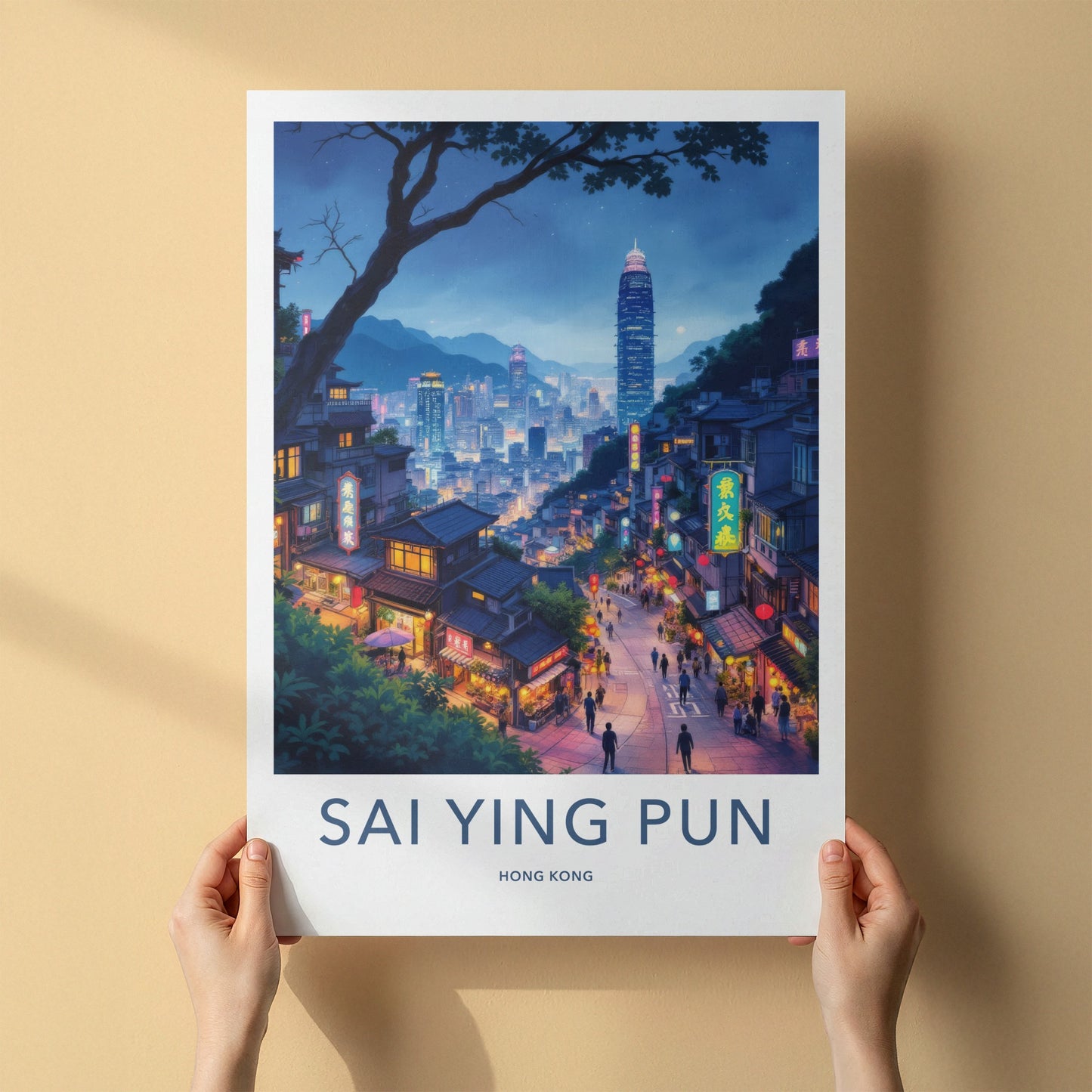 Sai Ying Pun Poster - Hong Kong Travel Art - Vibrant Street Night Wall Decor