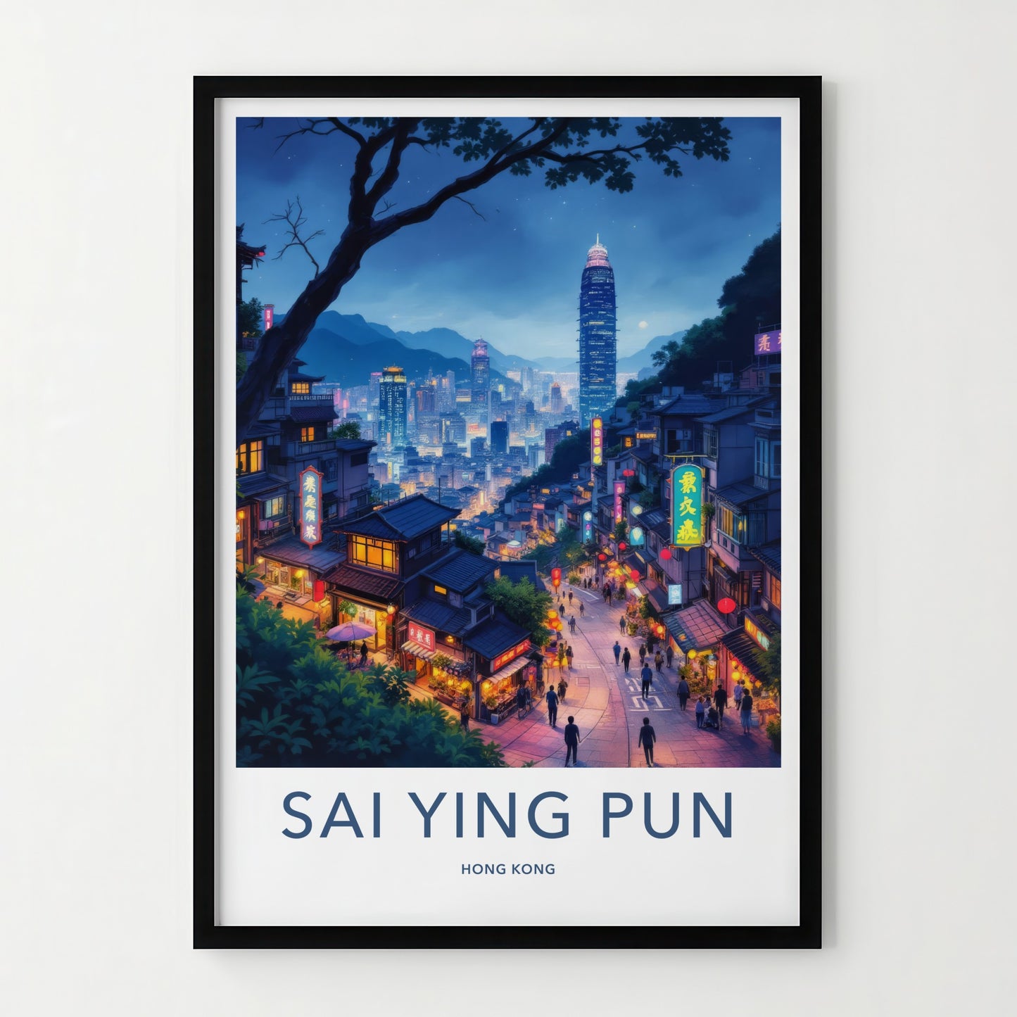 Sai Ying Pun Poster - Hong Kong Travel Art - Vibrant Street Night Wall Decor