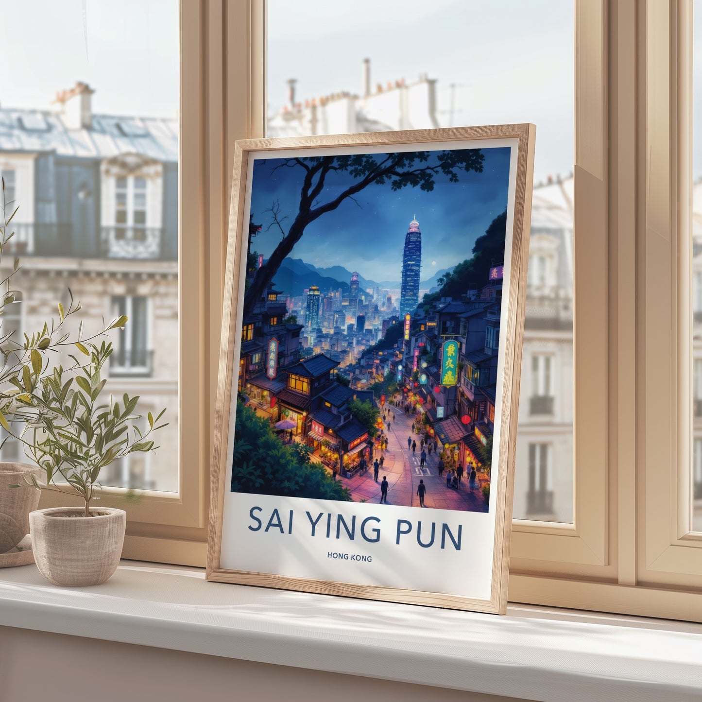 Sai Ying Pun Poster - Hong Kong Travel Art - Vibrant Street Night Wall Decor