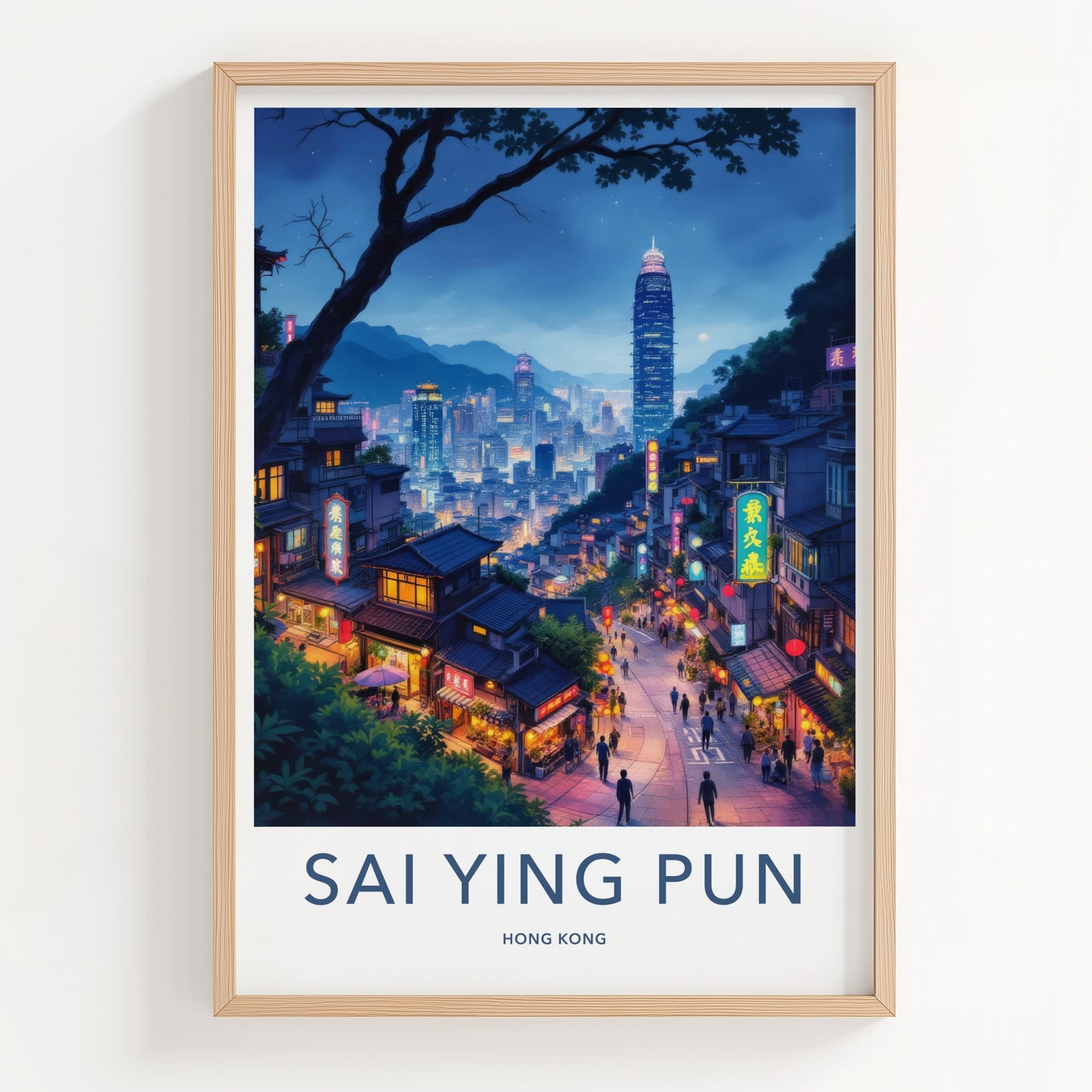 Sai Ying Pun Poster - Hong Kong Travel Art - Vibrant Street Night Wall Decor