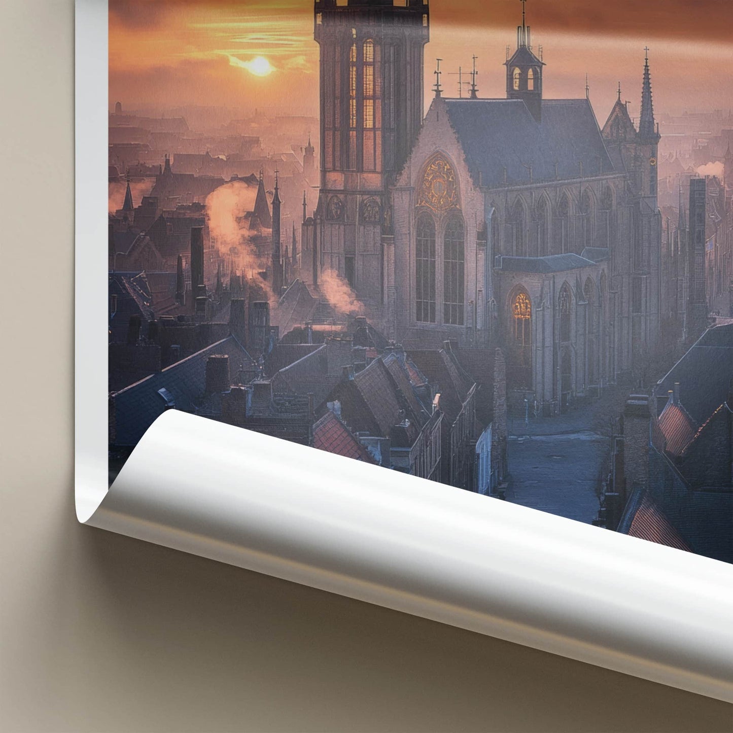 Saint Bavo's Poster - Belgium Travel Art - Gothic Cathedral Glow Home Decor