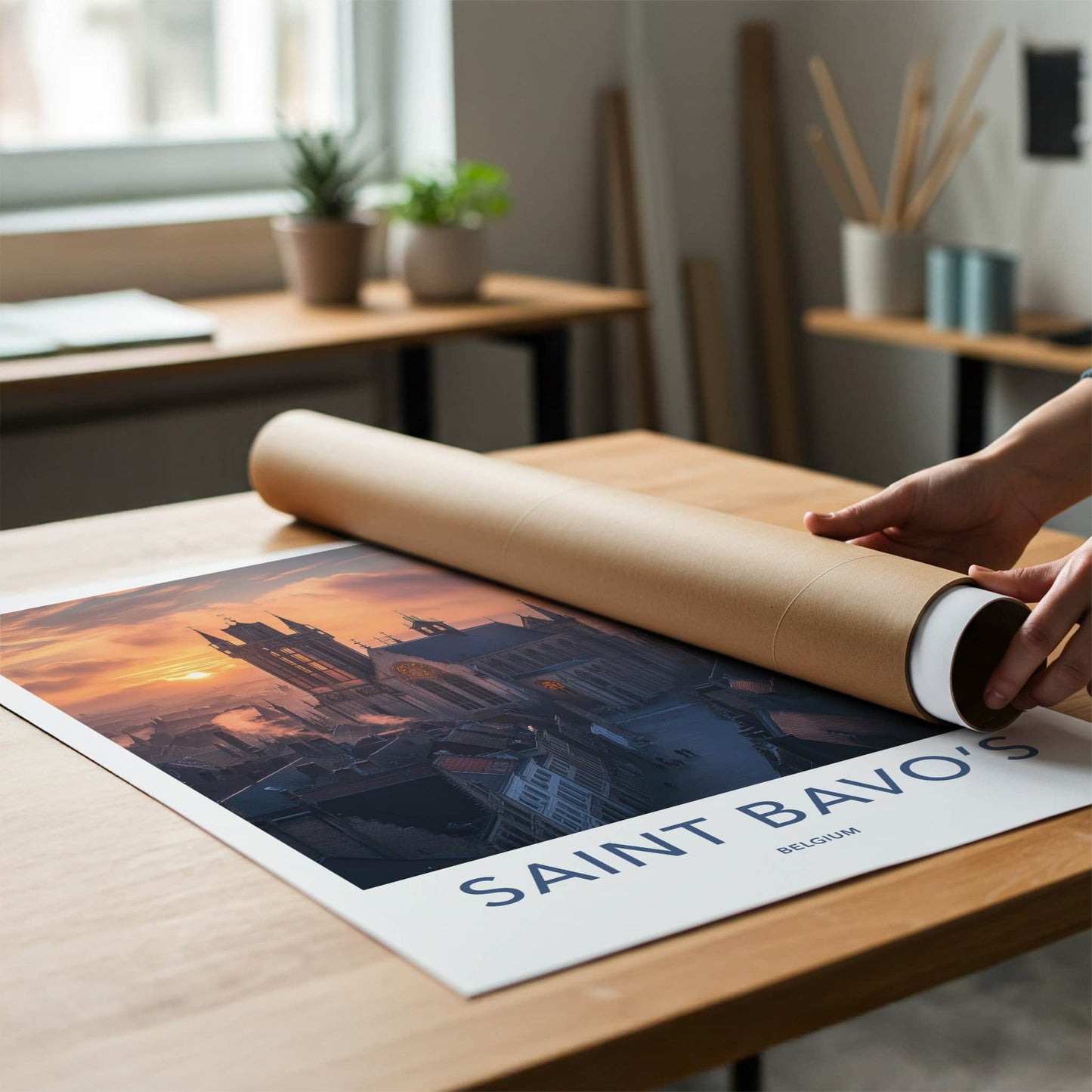 Saint Bavo's Poster - Belgium Travel Art - Gothic Cathedral Glow Home Decor