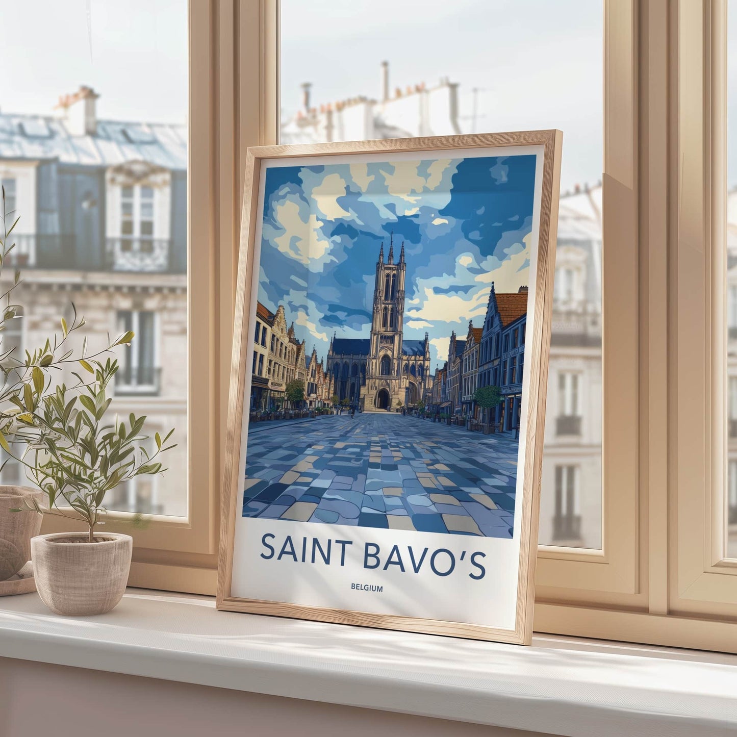 Saint Bavo's Poster - Belgium Travel Art - Grand Cathedral Vista Home Decor