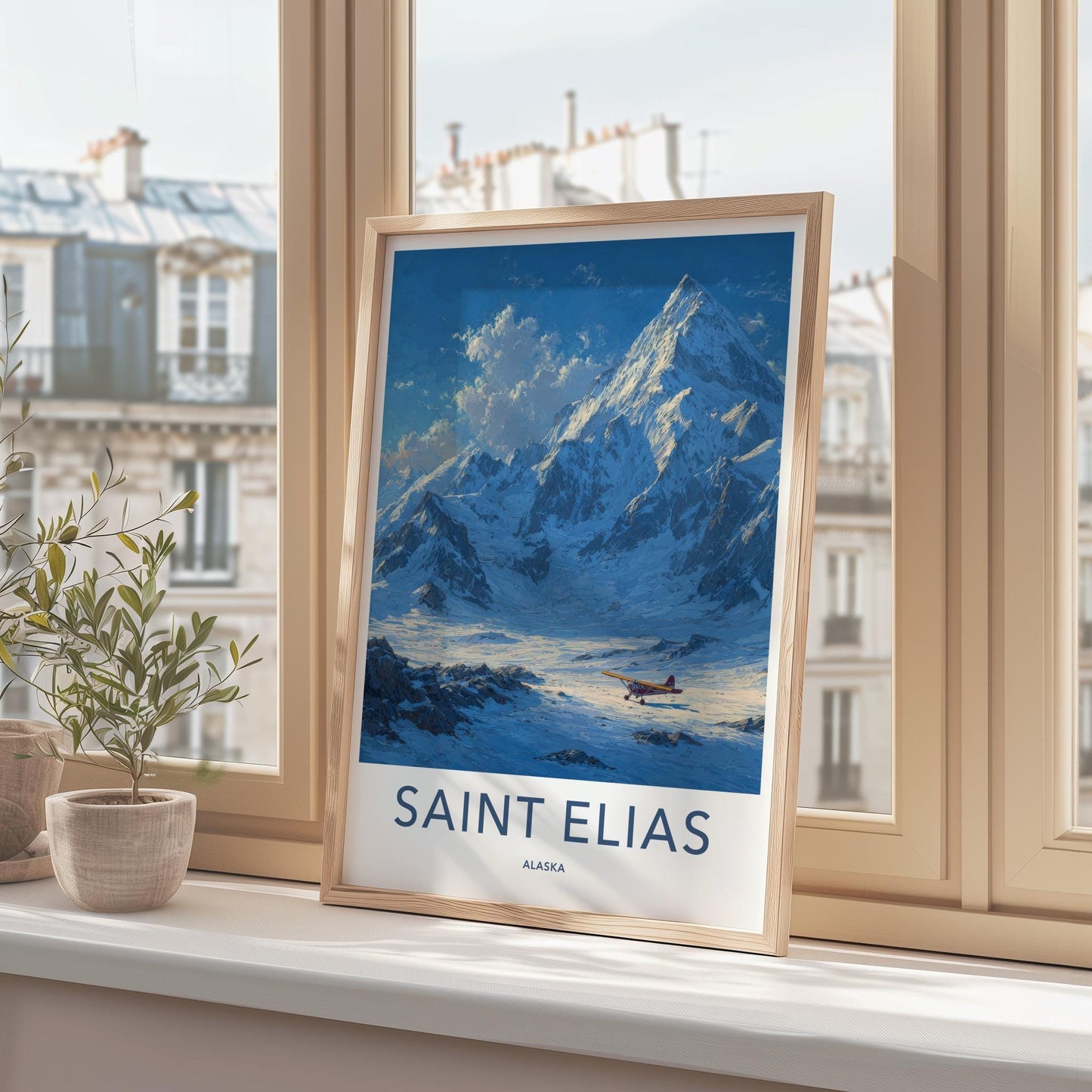 Saint Elias Poster - Alaska Travel Art - Plane Snowy Peaks Home Decor