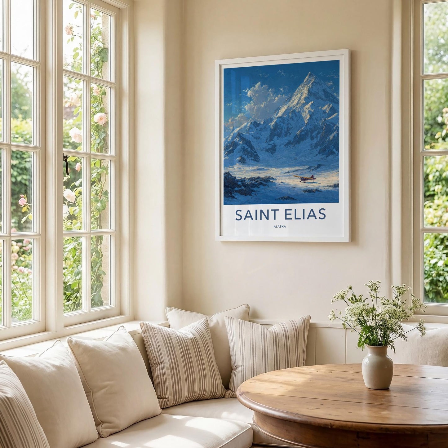 Saint Elias Poster - Alaska Travel Art - Plane Snowy Peaks Home Decor