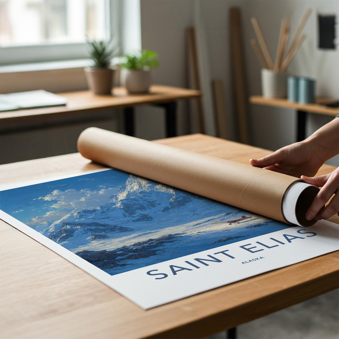 Saint Elias Poster - Alaska Travel Art - Plane Snowy Peaks Home Decor