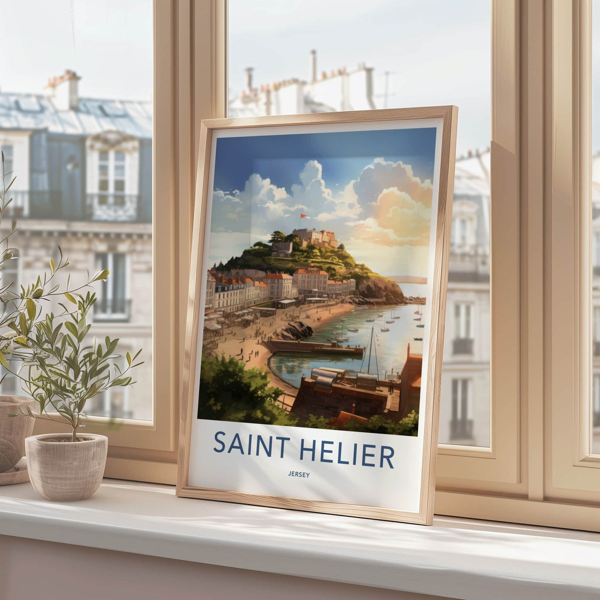Saint Helier Poster - Jersey Travel Art - Coastal Bay Town Home Decor