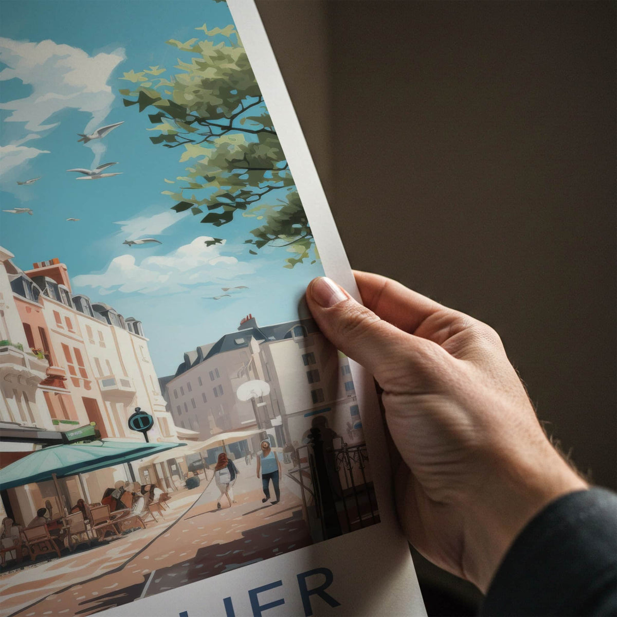 Saint Helier Poster - Jersey Travel Art - Sunny Cafe Street Home Decor