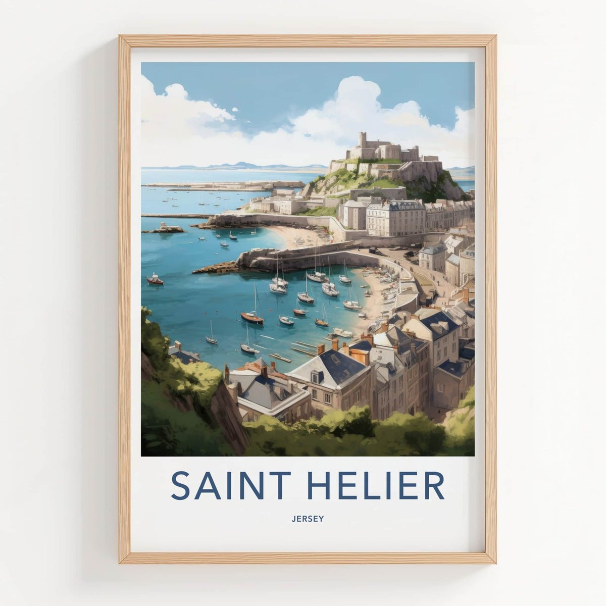 SAINT HELIER Poster - JERSEY Travel Print - Coastal Hill Castle Wall Decor