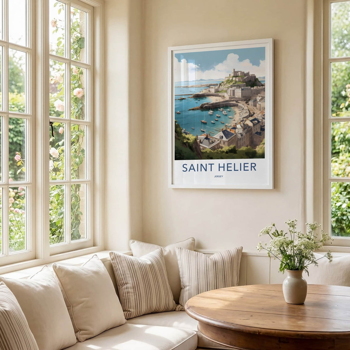 SAINT HELIER Poster - JERSEY Travel Print - Coastal Hill Castle Wall Decor