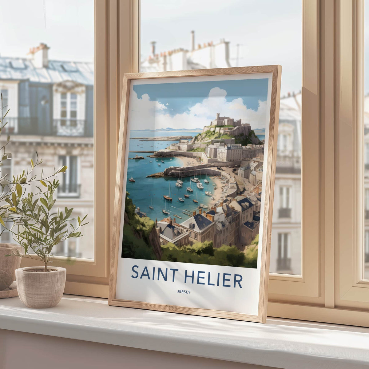SAINT HELIER Poster - JERSEY Travel Print - Coastal Hill Castle Wall Decor