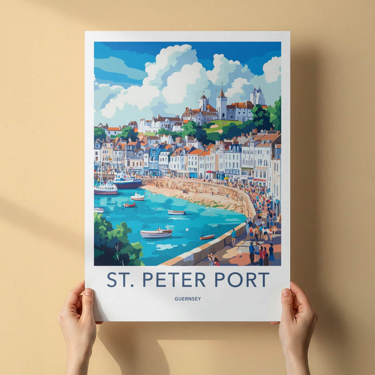 Saint Peter Port Poster - Guernsey Travel Art - Busy Coastal Town Home Decor