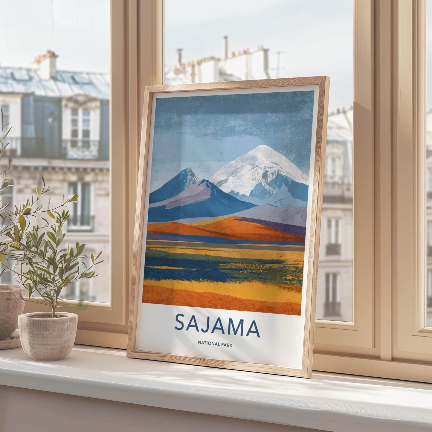 Sajama National Park Poster - Bolivia Travel Art - Volcanic Mountain Lake Home Decor