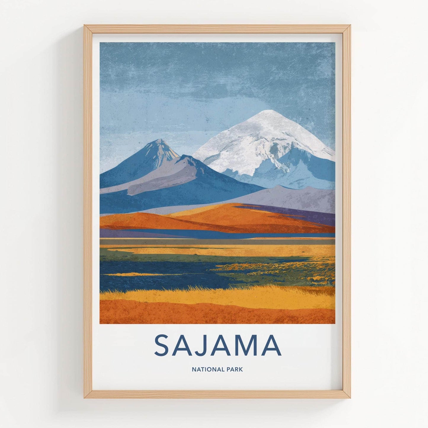Sajama National Park Poster - Bolivia Travel Art - Volcanic Mountain Lake Home Decor