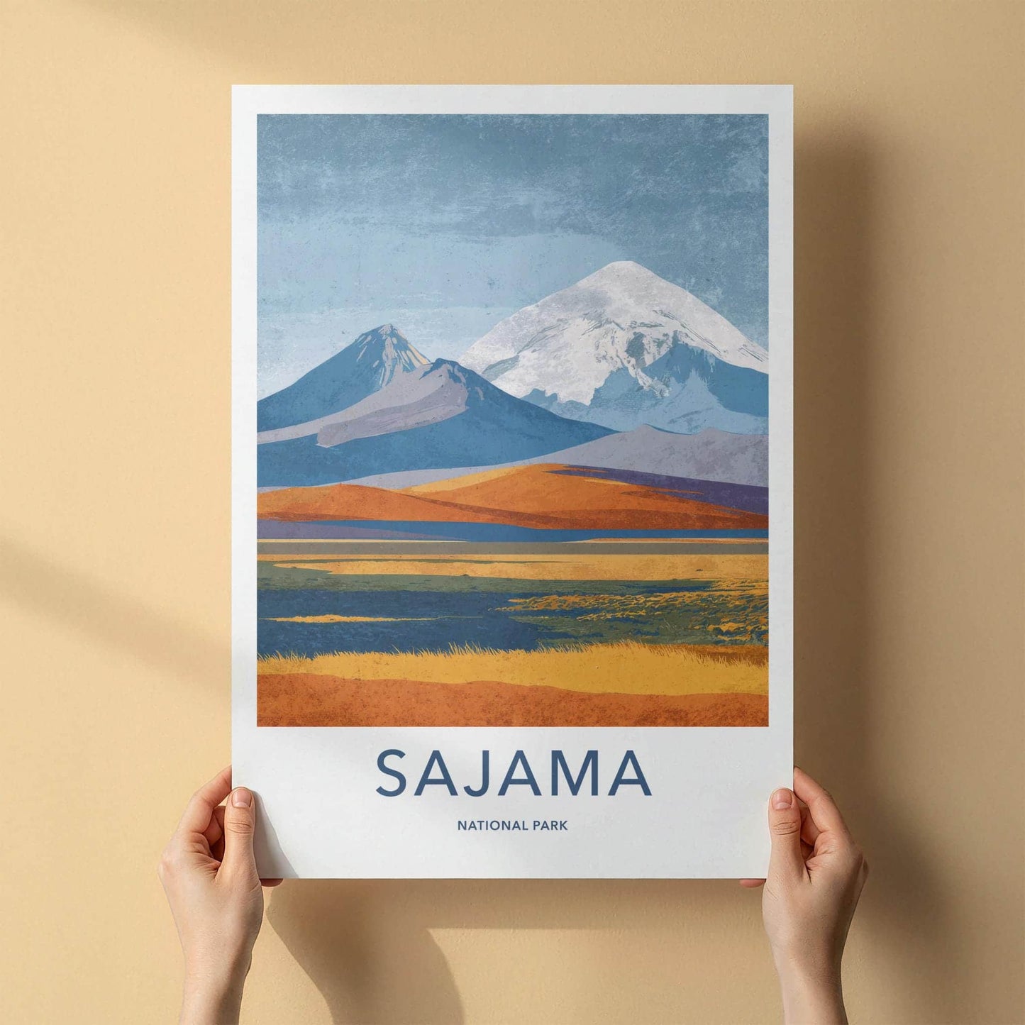 Sajama National Park Poster - Bolivia Travel Art - Volcanic Mountain Lake Home Decor