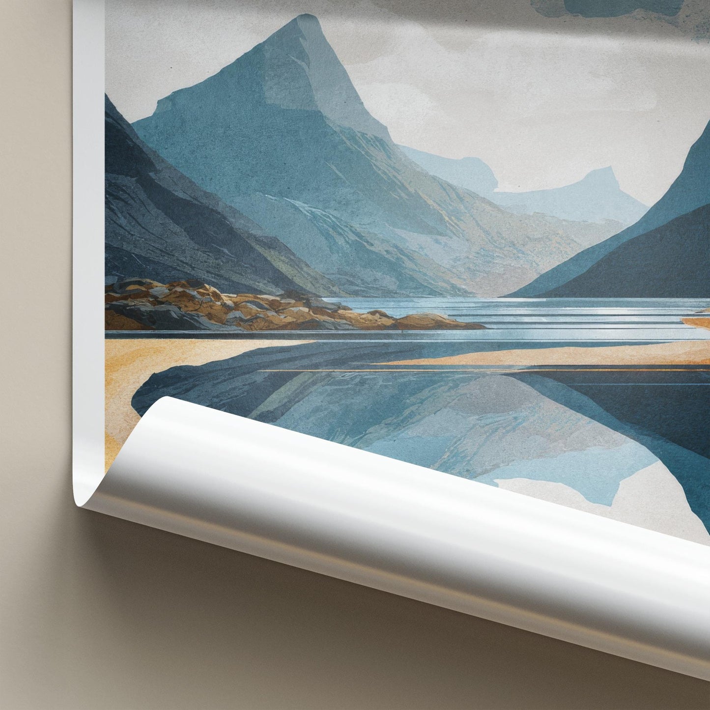 Saksun Poster - Faroe Islands Travel Art - Coastal Mountain Reflection Home Decor