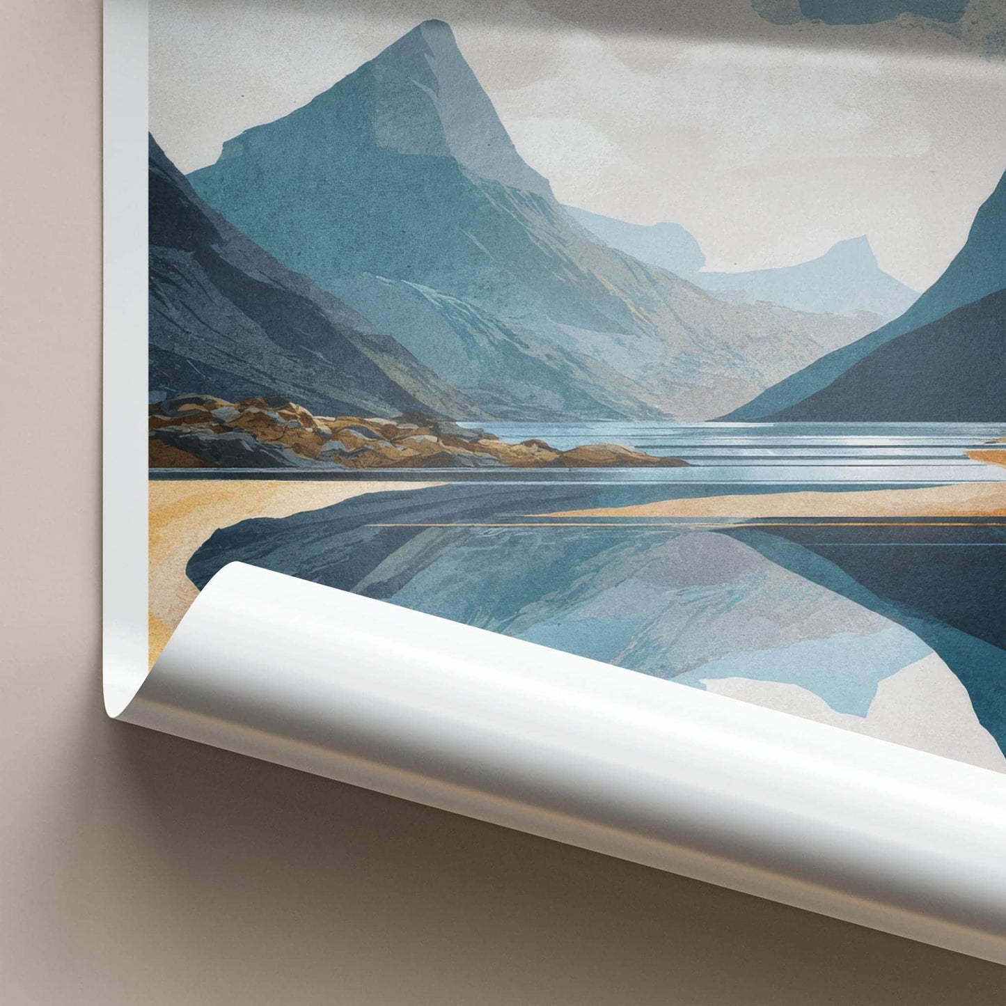 Saksun Poster - Faroe Islands Travel Art - Coastal Mountain Reflection Home Decor