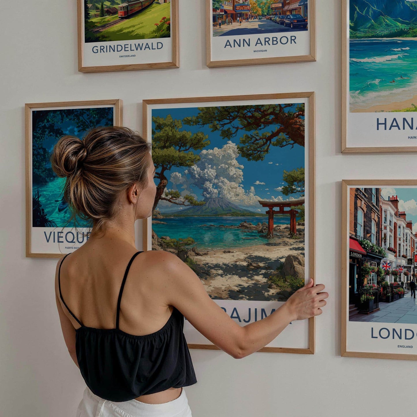 Sakurajima Poster - Japan Travel Art - Volcano Torii Beach Wall Decor